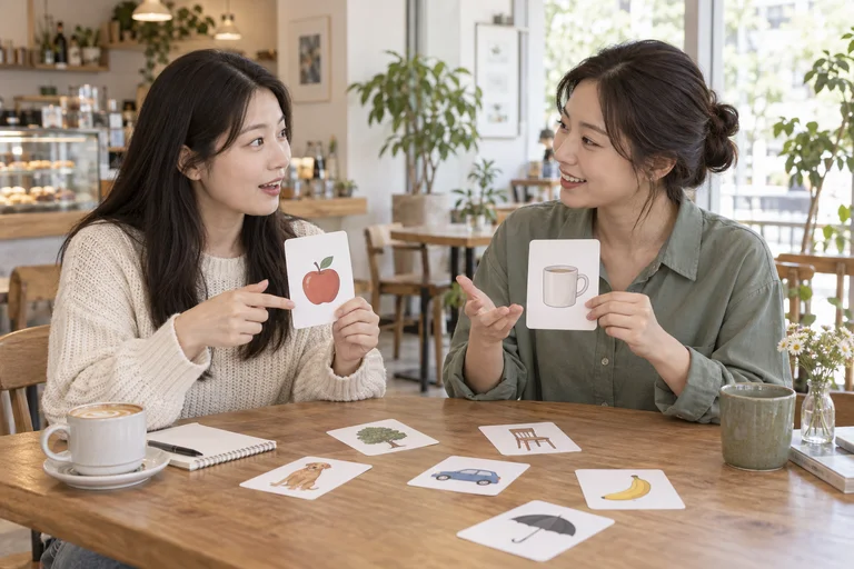 전화·화상 언어 학습을 설명하는 AI 학습 장면
